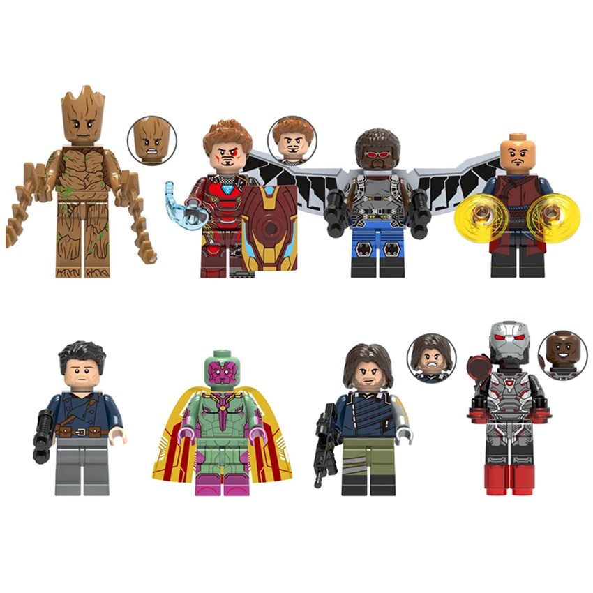 DISNEY MARVEL Строительные кирпичи аниме Groot Железный человек Сокол видение фигурки