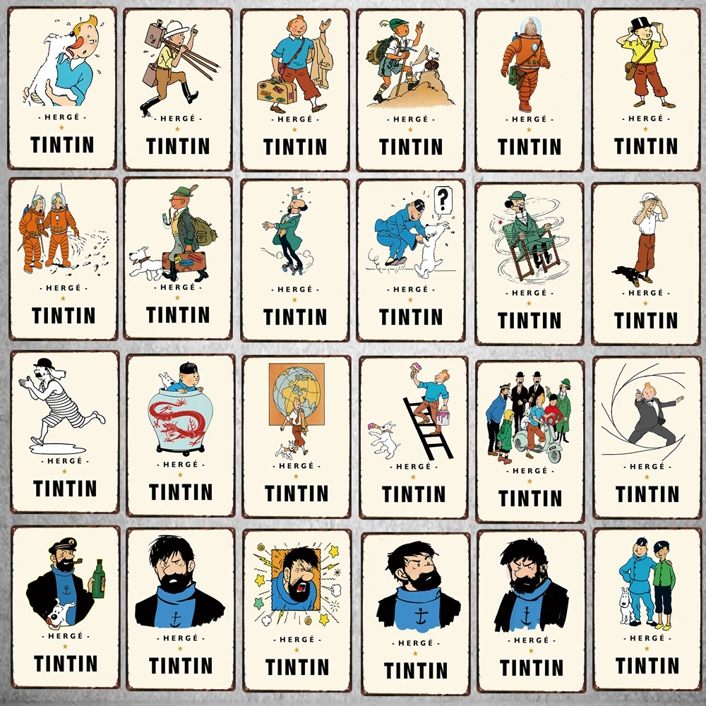 

Tintin Cartoon Movie Tin Sign Metal Plate shabby chic Iron Painting Kids Room Wall Bar Home Art Craft Decor 30X20CM DU-5325A