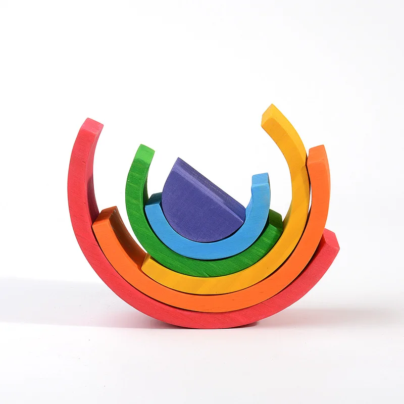 

Baby Nursery Rainbow Building Blocks Jenga Colorful Arch Bridge Educational Toy Wooden Montessori Early Childhood 2-4-6-Year-Old
