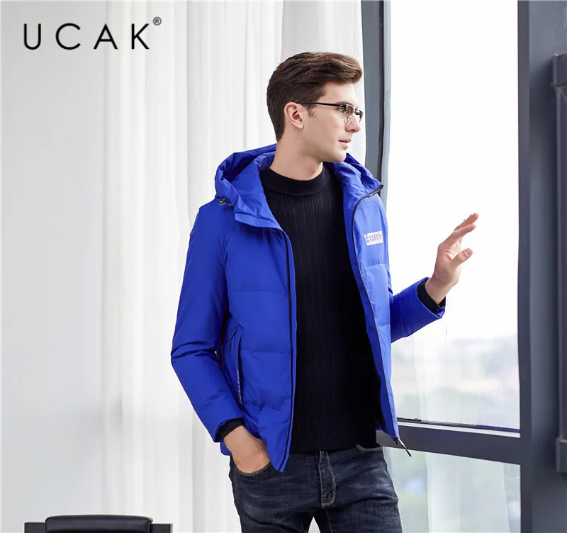 UCAK/брендовая белая куртка-пуховик для мужчин, Новое поступление, модная повседневная куртка с капюшоном, 2019 зимние толстые теплые куртки