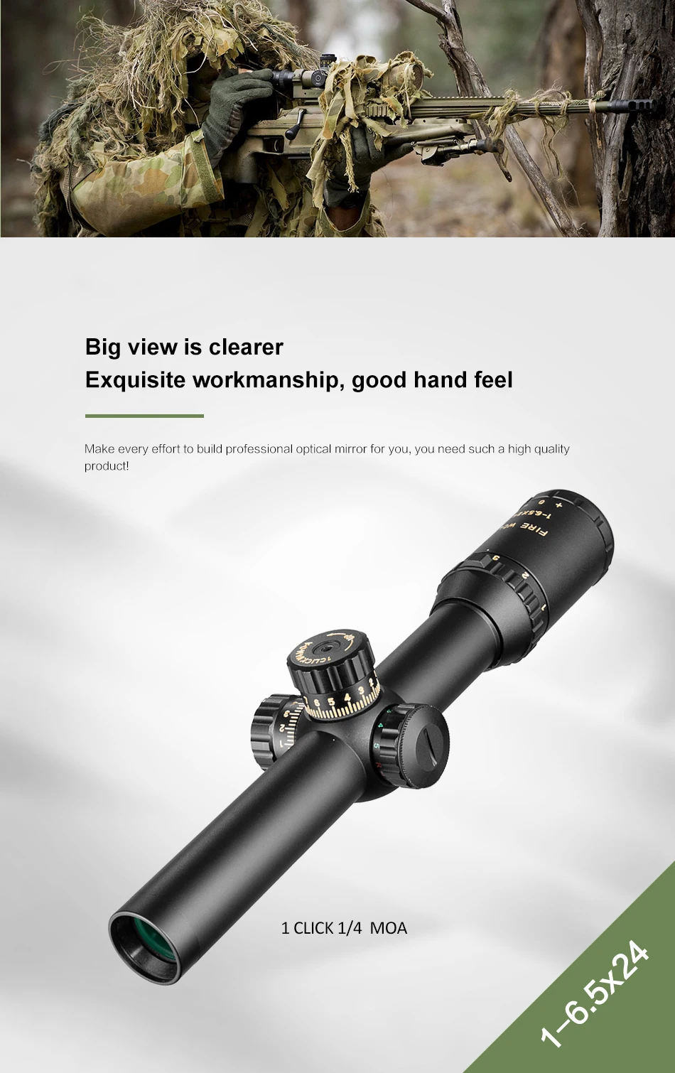Scope para Airsoft Caça Riflescope Compacto Tático Mira Óptica Vermelho Verde Iluminado Rifle 1-6.5x24 2 Lunetas Riflescopes