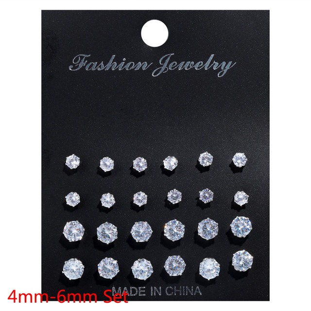 12 Pair/Pack White Shiny Wedding Stud Earrings Set For Women Men Crystal Jewelry Accessories Oorbellen Jewelry Earrings
