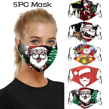 

5pc Christmas Print Mouth Masks for Protection Face Mask Washable Earloop Mask Mascarillas Face Shield Masque Facial Mask