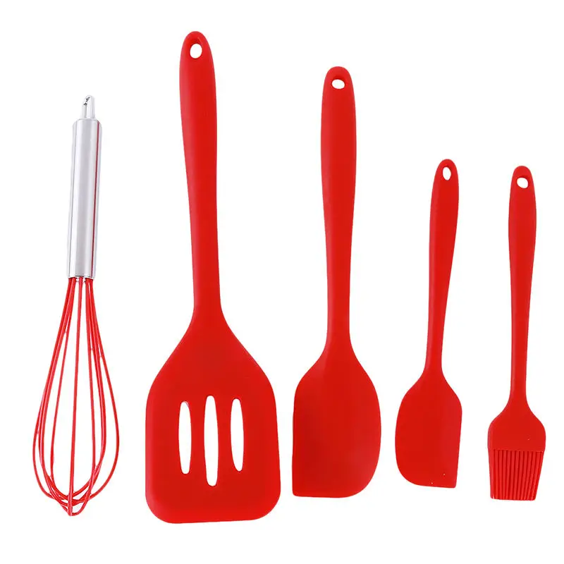  5Pcs Kitchen Cooking Kit High Quality Food-Grade Silicone Heat Resistant Scratch Scraper Oil Brush 