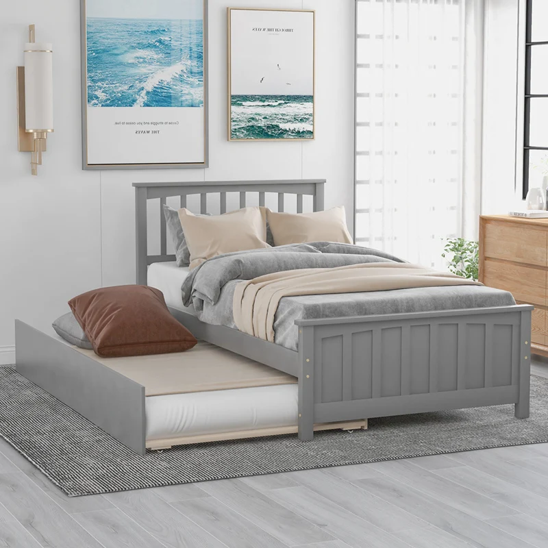 

Twin size Platform Bed Wood Bed Frame with Trundle