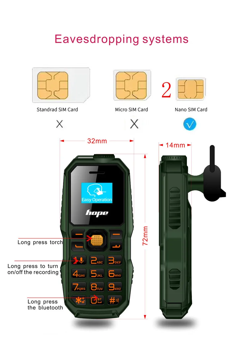 M60 мини-телефон, bluetooth-наушники, беспроводные bluetooth наушники 2 в 1, 0,66 дюймов, OLED, две sim-карты, MP3, pk, i7s, i9s, pk, bm10, A8