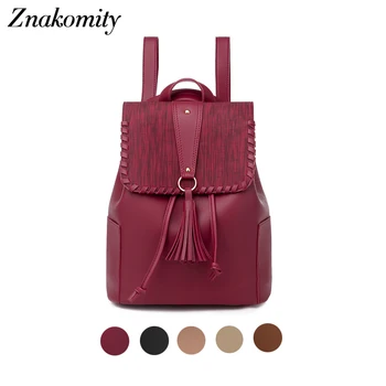 

Znakomity Casual Leather Backpacks Women Tassel Women PU Leather School Backpacks Shoulder Bags Black School Backpacks for Girls