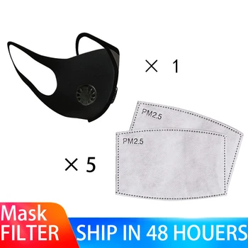 

PM2.5 Mouth Mask Anti Pollution Double Valve Air Purifying Dust Respirator Washable Reusable Masks +5 Activated Carbon Filters