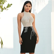 Летнее знаменитое вечернее Клубное платье с кристаллами и бриллиантами из ткани Стретч обтягивающее Бандажное женское элегантное платье без рукавов Vestidos