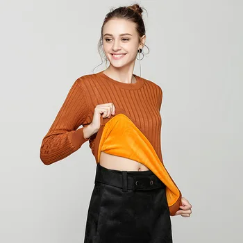 

HLBCBG M-3XL Thick Warm Women Winter Sweater Plus Velvet Pullover and Sweater Fashion Rib Knitted Female Sweater