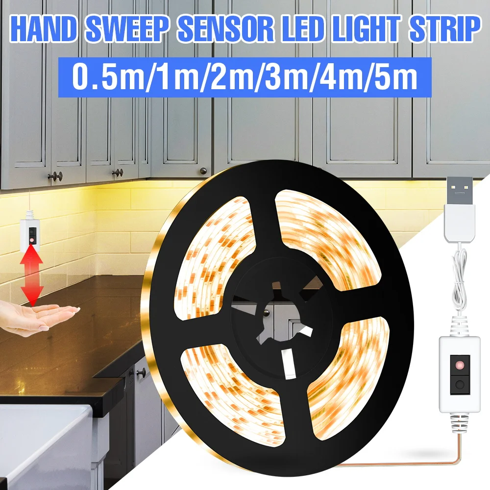 

0.5 1 2 3 4 5M Waterproof Light Strip LED Hand Sweep Sensor USB Under Cabinet Lamp Strip LED Flexible Tape 5V Fita LED Backlight