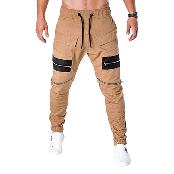 

Men's Fashion Pants Zipper Stitching Personality Design Men Sportspants Elastic waist Beam foot Casual Streetwear Pants Male 492