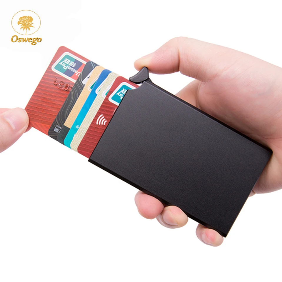 

Oswego Credit Card Holder RFID Blocking Aluminum Men ID Card Case Slim Anti Protect Business Travel Automatic Bank Card Case