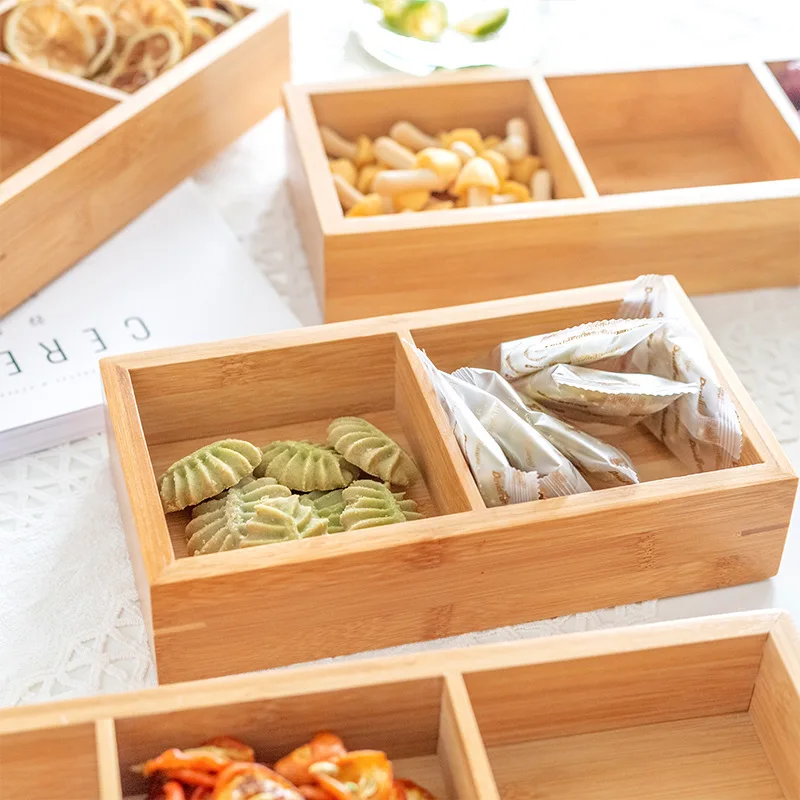 Bamboo Wood Creative Dried Fruit Box 2/3/4/6/9 Grids Nut Candy Container Divided Snack Dried Fruit Tray