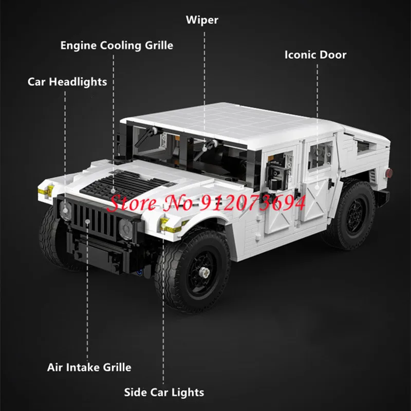 High-Technic 1:12 Hummer Remote Control Off-road Truck 1380PSC DIY Puzzle Assembly Building Bolcks Smilation RC Truck Car Model 2
