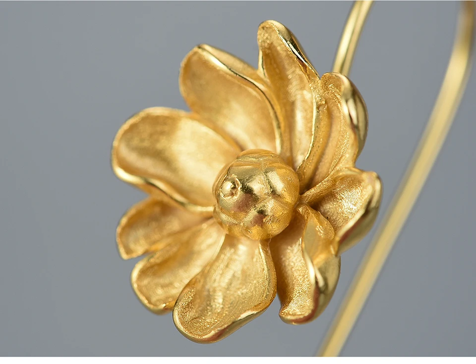Lotus Fun, 18 K, Золотые серьги с жасминовым цветком, настоящее 925 пробы, серебряные, ручной работы, дизайнерские, хорошее ювелирное изделие, серьги для женщин