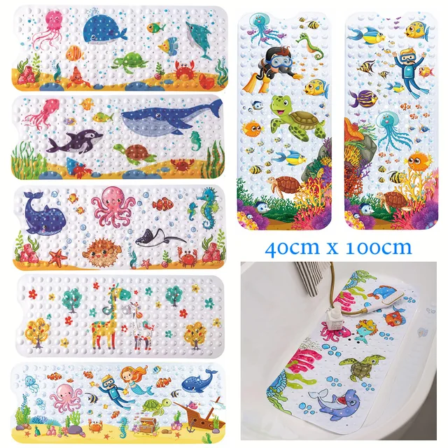 Grand tapis de bain en PVC de dessin animé mignon, antidérapant, pour douche, baignoire, avec ventouse, coussin de Massage doux, pour enfants et personnes âgées 1