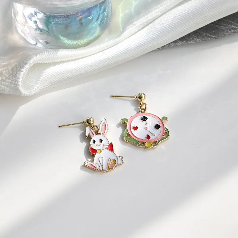 

New Bunny Rabbit Lock Drop Earrings For Women Girl Asymmetry Dangling Earring Fashion Cute Trendy Jewelry