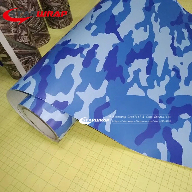 Starwrap Pvc Material Blue Self-adhesive Army Camouflage Car Sticker Wrap Vinyl Film Roll Sheet Camo Bomb Stickers For Car