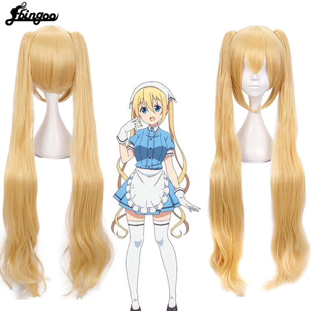 Ebingoo Blend S Kaho Hinata Wig Double Ponytail Blonde Synthetic Cosplay Wig Long Natural Wave Wig for Halloween Costume Party