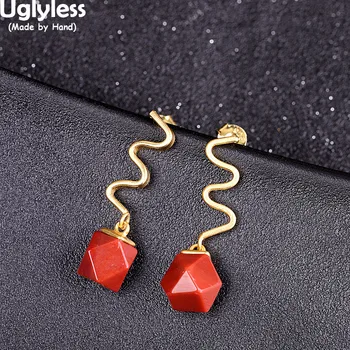 

Uglyless Creative Curved Studs Earrings Women Faceted Square Agate Gemstones Dangle Earrings Solid 925 Silver Geometric Jewelry
