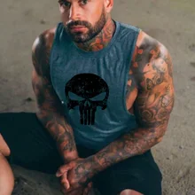 Skull Gym Vest Tank Top Fitness Shirt mens Singlet Bodybuilding Workout cotton Running Sleeveless shirt Muscle Training Clothing