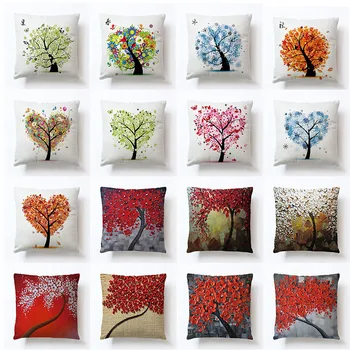 

Oil Painting 45*45cm Cushion Cover Linen Pillow Cover Car Home Decoration Decorative Pillowcase Colorful Tree 2