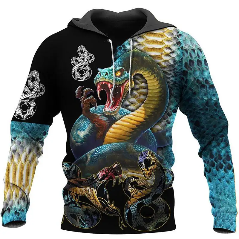 

Толстовка унисекс со змеиным принтом, пуловер с капюшоном и графическим принтом животных, повседневная куртка, пуловер в стиле Харадзюку, 3D-рисунок спереди и сзади