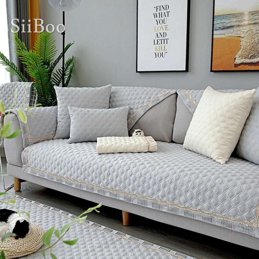 Всесезонный универсальный нескользящий чехол для дивана из синели в