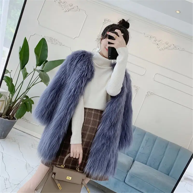 blue Весна Осень женское модное меховое пальто из искусственного меха женская пушистая теплая верхняя одежда с длинным рукавом женское новое пальто из искусственного меха R67 - Цвет: blue