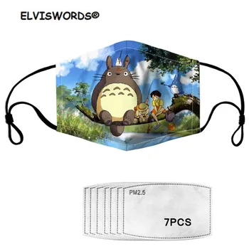 

ELVISWORDS My Neighbor Totoro Anime Kids Mask Face Mask Reusable Girls Boys Dustproof Mouth Mask with 7 Filters mascaras Masks