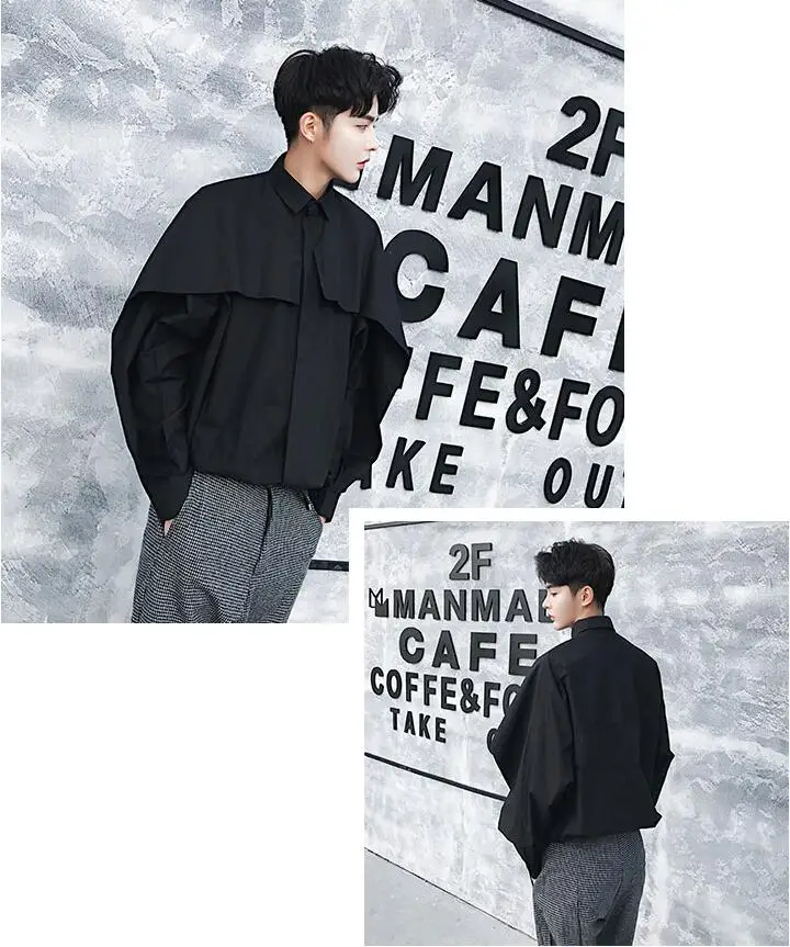 SHENGYUJIN Autumn Japanese Harajuku style personality shirt male loose literary simple dark Sen casual shirt hair stylist tide