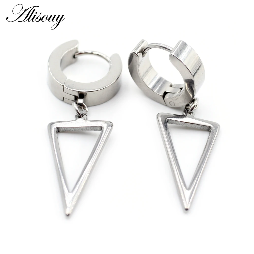 1pc Triangular Conical Chain Long Earrings For Men Without Ear Piercing,  Geometric Stainless Steel Ear Clip