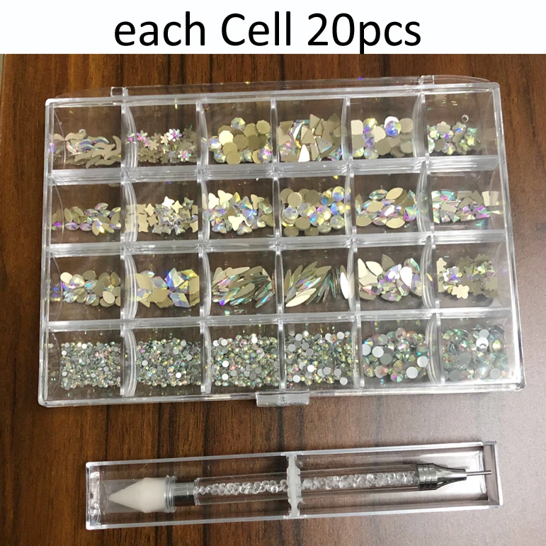Nail Rhinestone Set 480pcs/Box With One PC Dot Pen Crystals AB DIY Rhinestones Gold Bottom Glass Stones For Nail Art Accessories 3