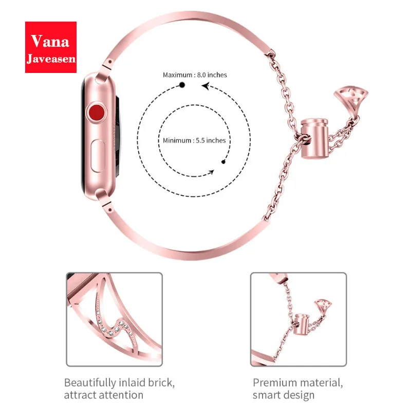 Vana Javeasen простые часы полосы мода S Тип ремешок для APPLE Watch 4/3/2/1 розовое золото браслет для iWatch серии 4 3 2 1