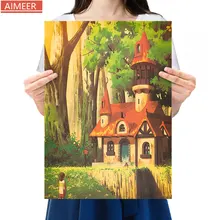 

Famous Miyazaki anime Spirited Away Chihiro and castle retro kraft poster Dorm kids room decorative painting