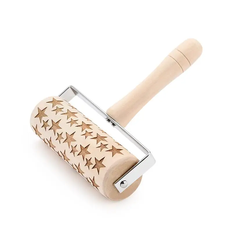 1PC Rolling Pin Handheld Flower Leaf Snowflake Tree Embossing Fondant Biscuit Dough Pastry Roller Rolling Mold