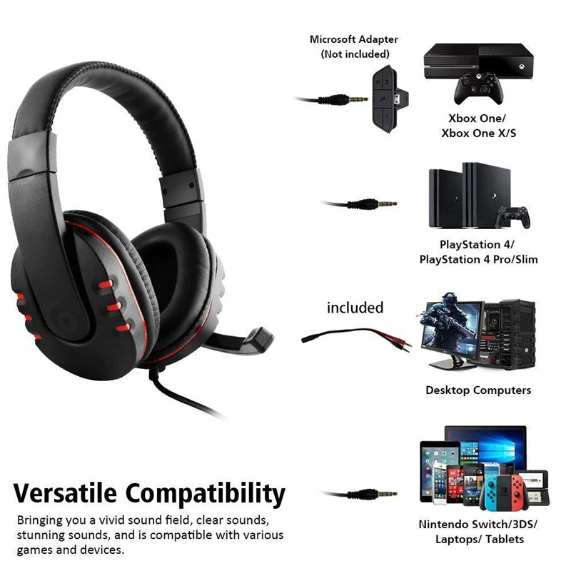 3 5mm Wired Headphone With Mic Gaming Headset Earphone Low Bass Stereo For Ps4 One Pc