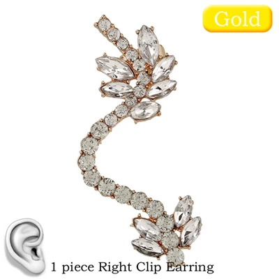 Gold E0096G Очаровательный лист стразы серьги-манжеты для женщин аксессуары дуга правая Ушная клипса серьги Модные ювелирные изделия подарок 1 шт. серьги - Окраска металла: Gold E0096G