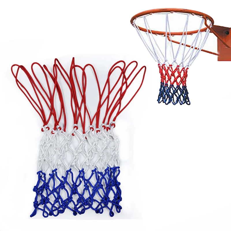 1 шт., универсальная баскетбольная сетка красного, белого и синего цвета, нейлоновая кольцевая оправа, сменная прочная сетка, подходит для стандартного размера 5 мм