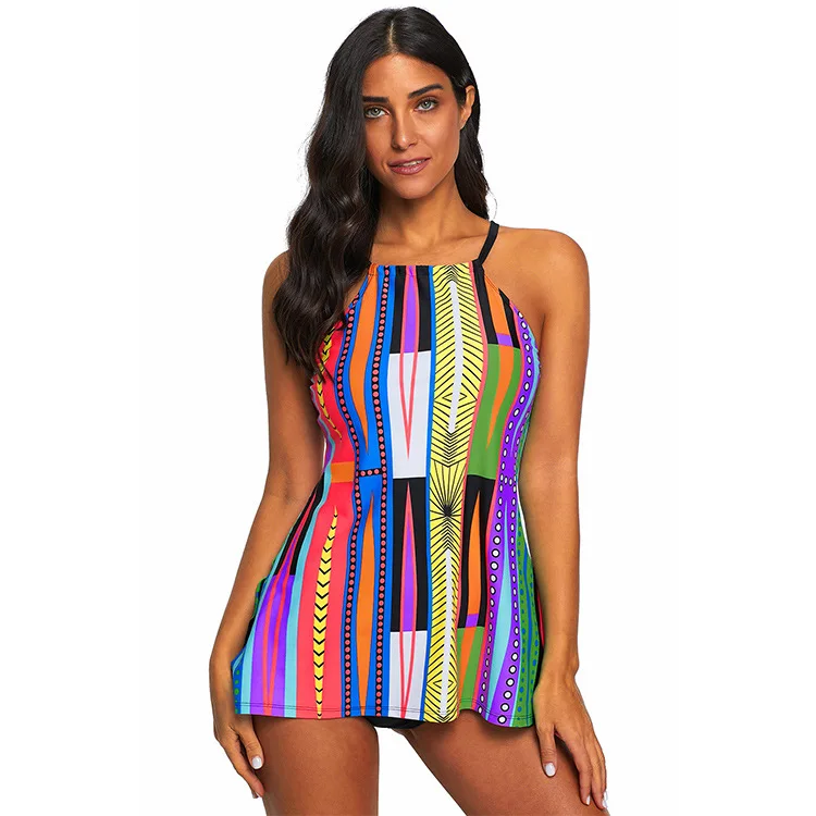 

Tankini Women's Conservative Split Type Triangular Swimming Suit New Style Printed Camisole Large Size Hot Springs Swimwear 4112