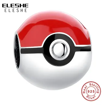 

ELESHE Real 925 Sterling Silver Pikachu Elf Bead Pokemon Ash Ball Charm Fit Original Pandora Charm Bracelet Authentic Jewelry