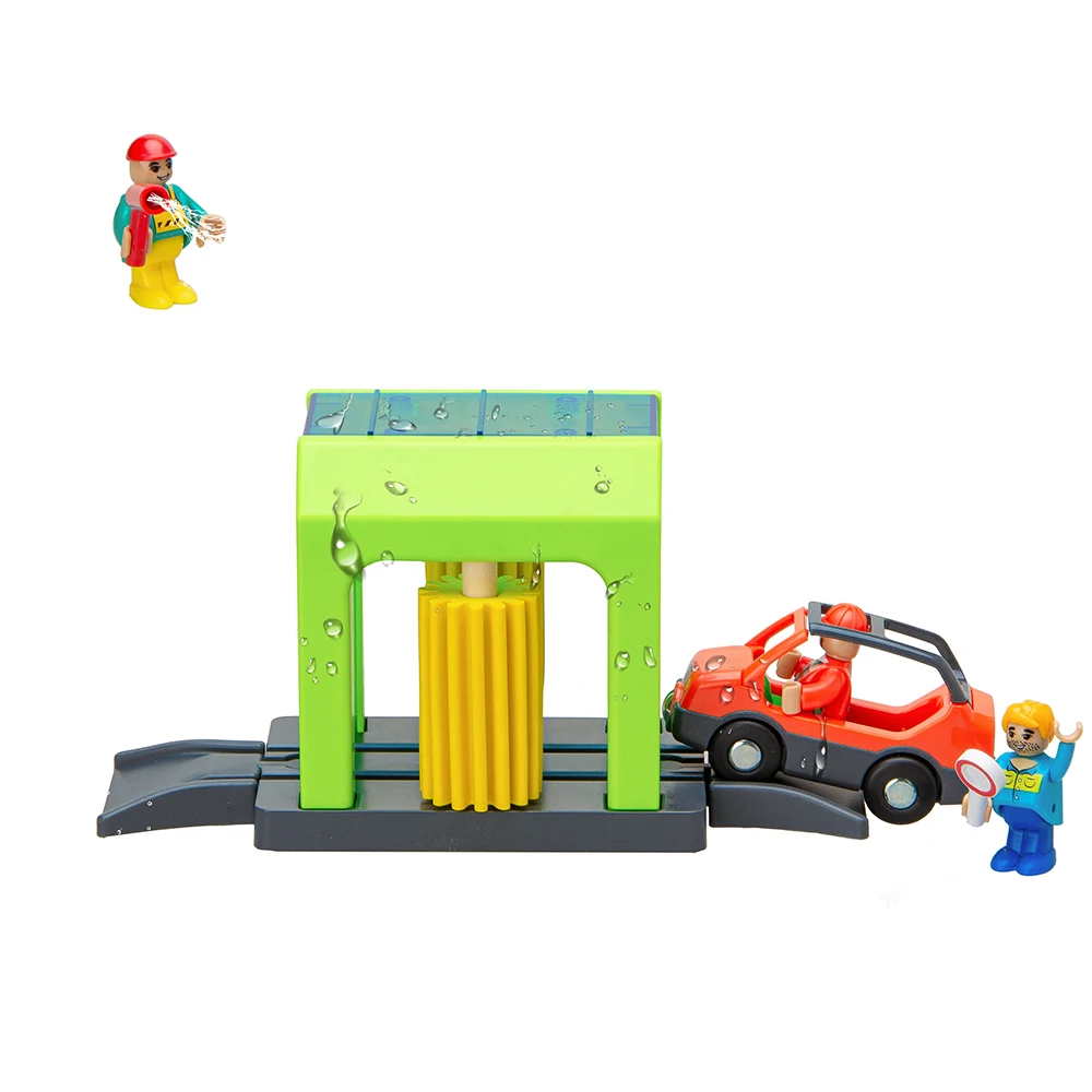 Simulation car wash Compatible Brand Wooden Train Track Railway Building Block Set Toys for Kids