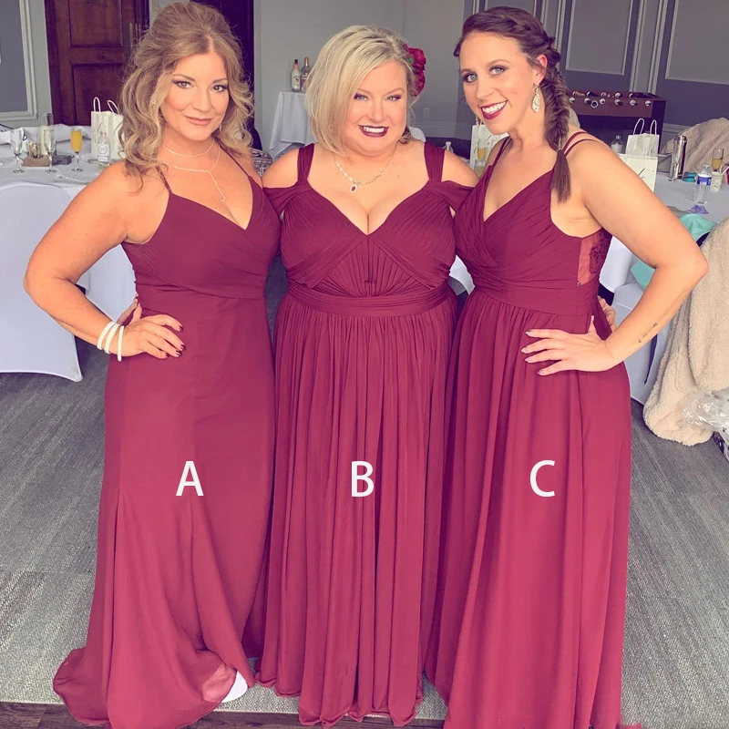 

burgundy DUSTY blue pink bridesmaid dress long chiffon A Line 3 style vestido de fiesta de boda cheap wedding party gowns