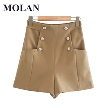

MOLAN Elegant Women Shorts With Buttons Pockets Bermuda Vintage High Waist Side Zipper Fashion Short Female Hot Sale Ropa Mujer