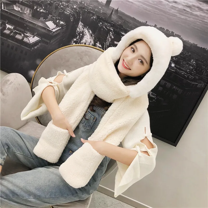 2019 Glaforny твердый осенне-зимний женский в плюшевой шляпе утолщенный двухслойный теплый для шеи защитный колпачок шарф перчатки