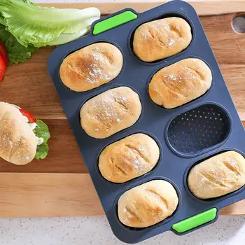 

8 Holes Silicone Bread Pan Mold Toast Bread Mold Cake Non-stick Food Mold Long Tray Ellipse Bakeware Tools Baking Cake Grad L3I1