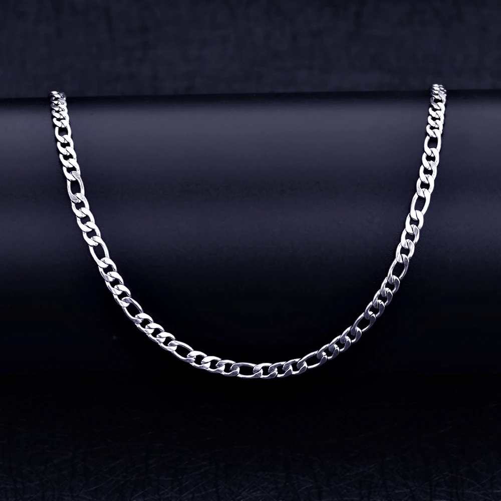 Low price Width 4MM stainless steel Figaro chain necklace bracelet fashion jewelry set For men and women Party gifts Drop ship