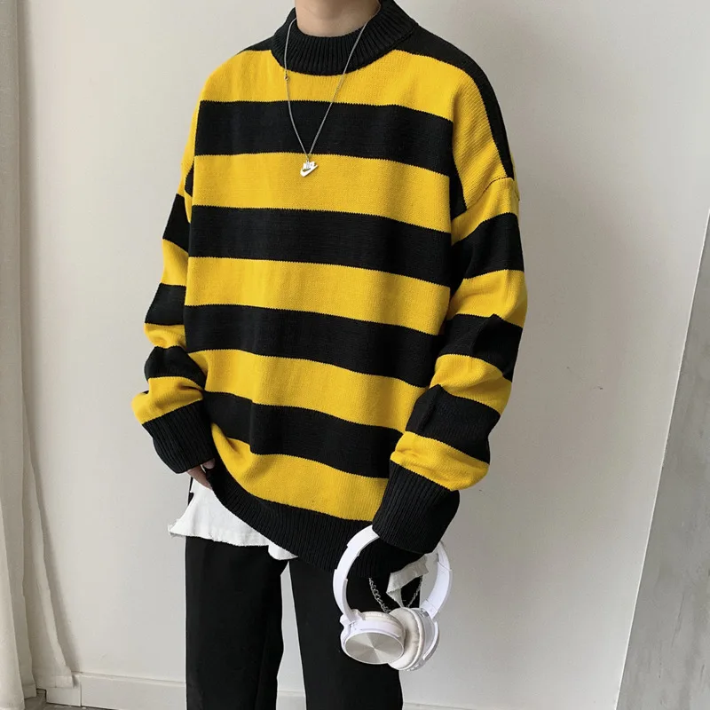 UYUK2019 Autumn And Winter Models Trend Street Loose Casual Wild Stitching Stripes Contrast Color Men's Sweater Men Hombre UYUK2019 Autumn And Winter Models Trend Street Loose Casual Wild Stitching Stripes Contrast Color Men's Sweater Men Hombre