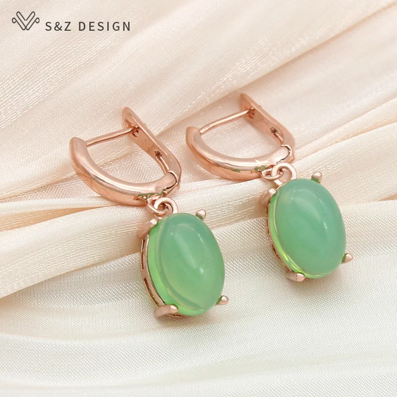 S&Z DESIGN New Elegant Fashion Egg Shape Oval Dangle Earrings For Women Girl Wedding Rose Gold Color Jewelry Gift